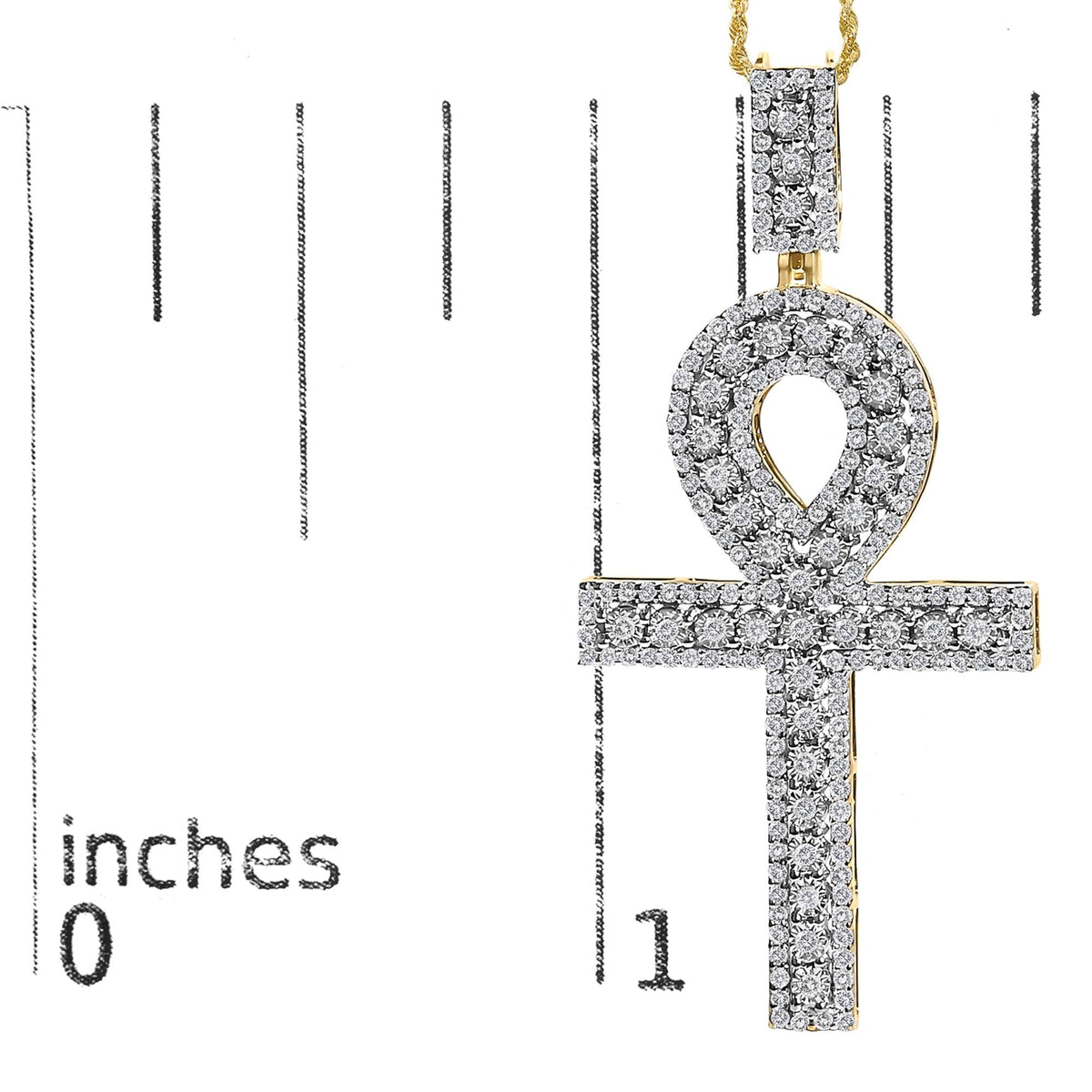 Men's 10K Yellow Gold 1.00 Cttw Diamond Ankh Cross Pendant Necklace-4