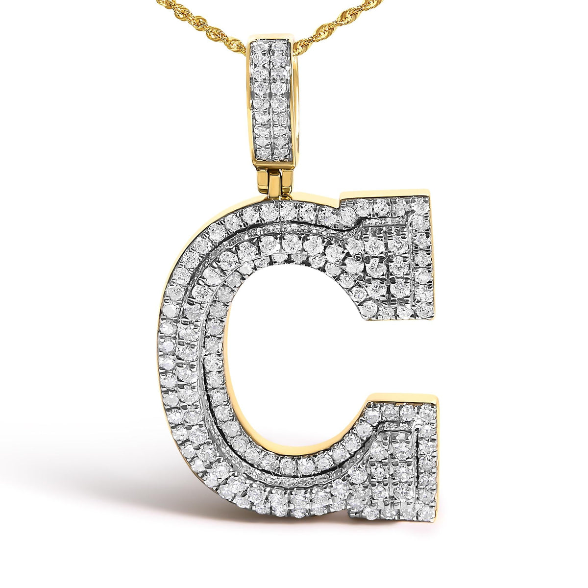 Men's 10K Yellow Gold 1 3/4 Cttw Diamond Letter C Initial Pendant Necklace-1