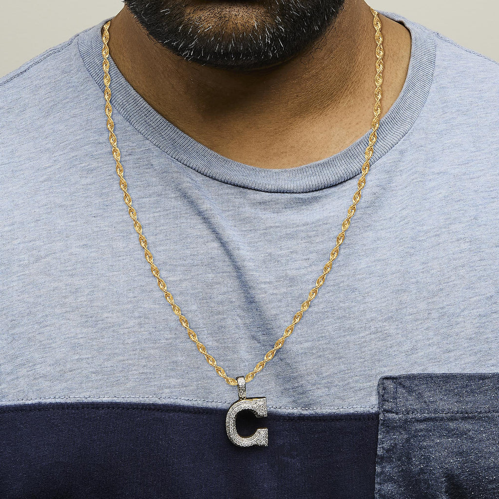Men's 10K Yellow Gold 1 3/4 Cttw Diamond Letter C Initial Pendant Necklace-2