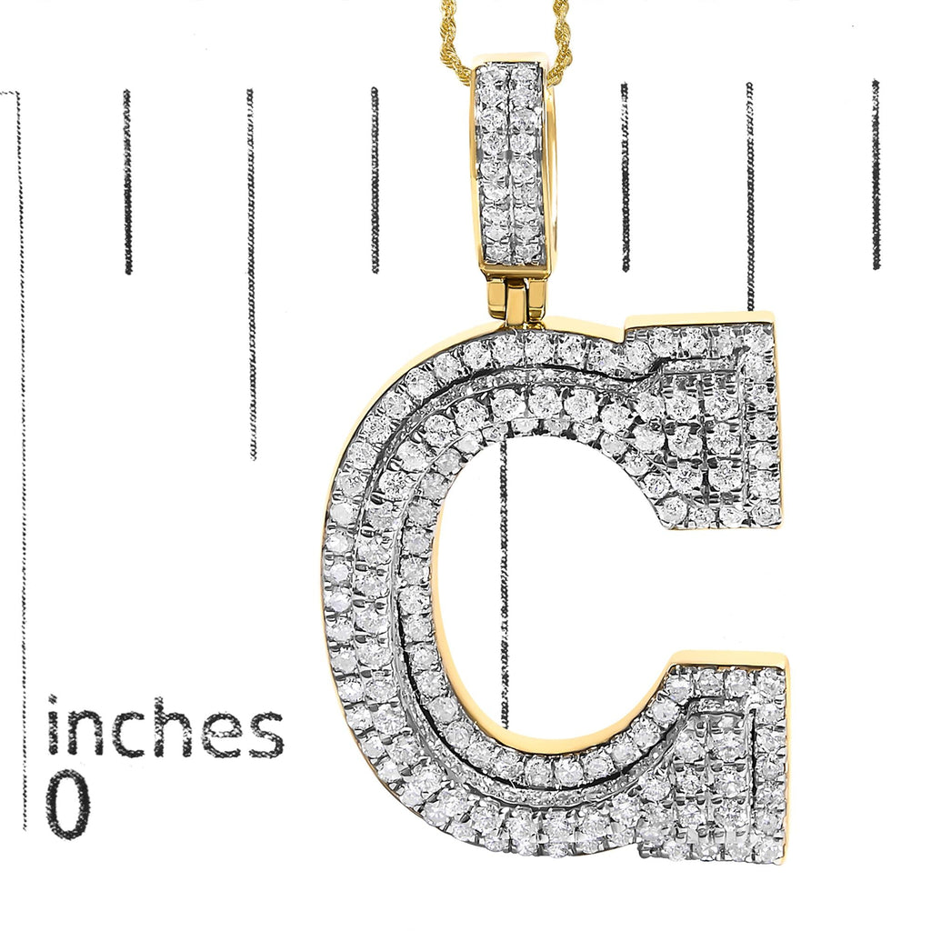 Men's 10K Yellow Gold 1 3/4 Cttw Diamond Letter C Initial Pendant Necklace-4