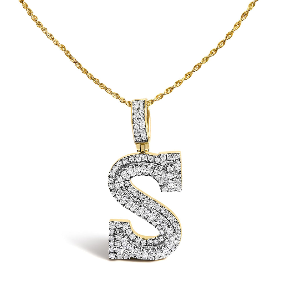 Men's 10K Yellow Gold 1 5/8 Cttw Letter S Initial Pendant Necklace-0