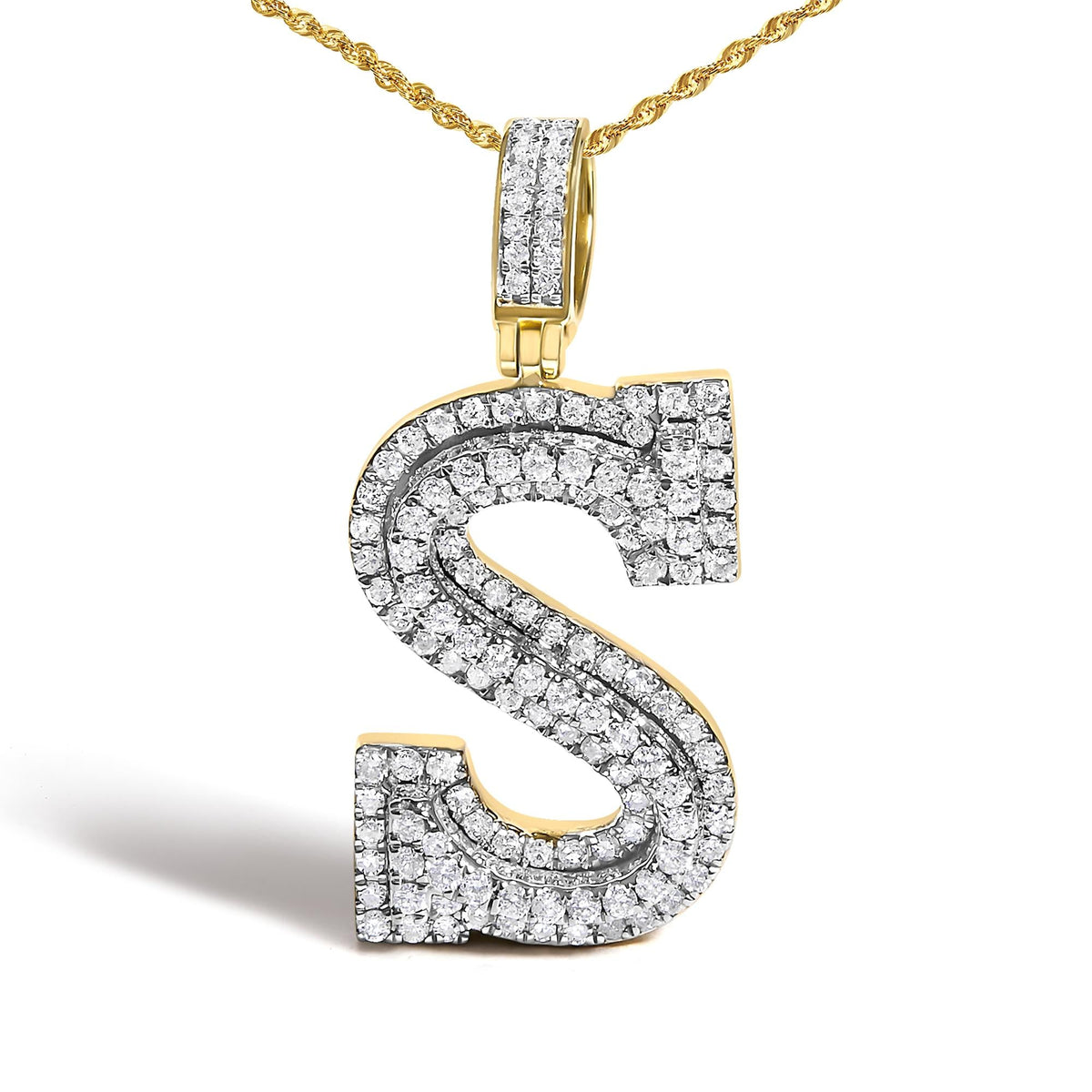 Men's 10K Yellow Gold 1 5/8 Cttw Letter S Initial Pendant Necklace-1