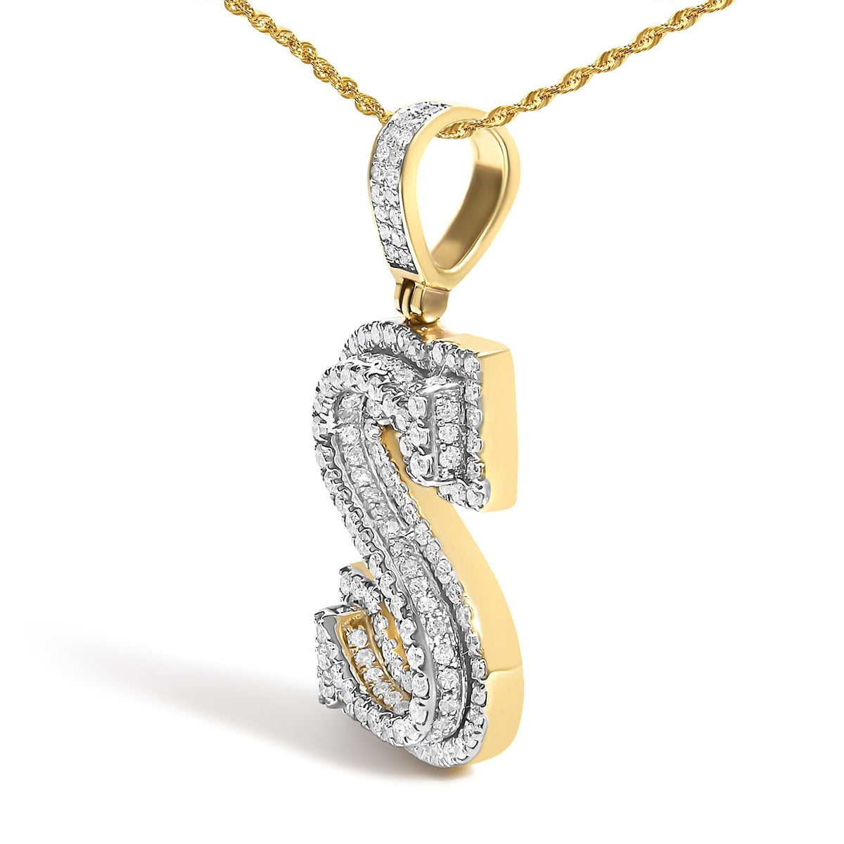 Men's 10K Yellow Gold 1 5/8 Cttw Letter S Initial Pendant Necklace-3
