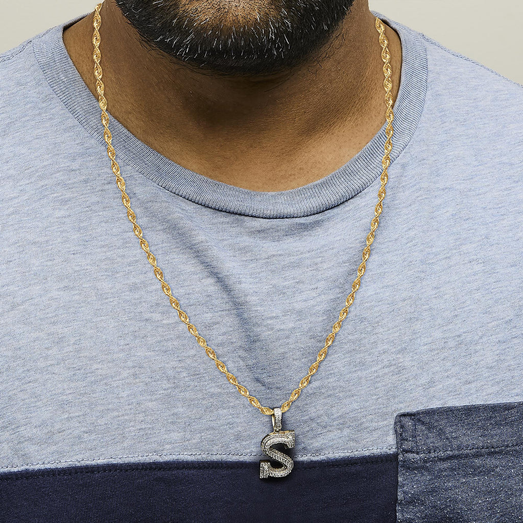 Men's 10K Yellow Gold 1 5/8 Cttw Letter S Initial Pendant Necklace-2