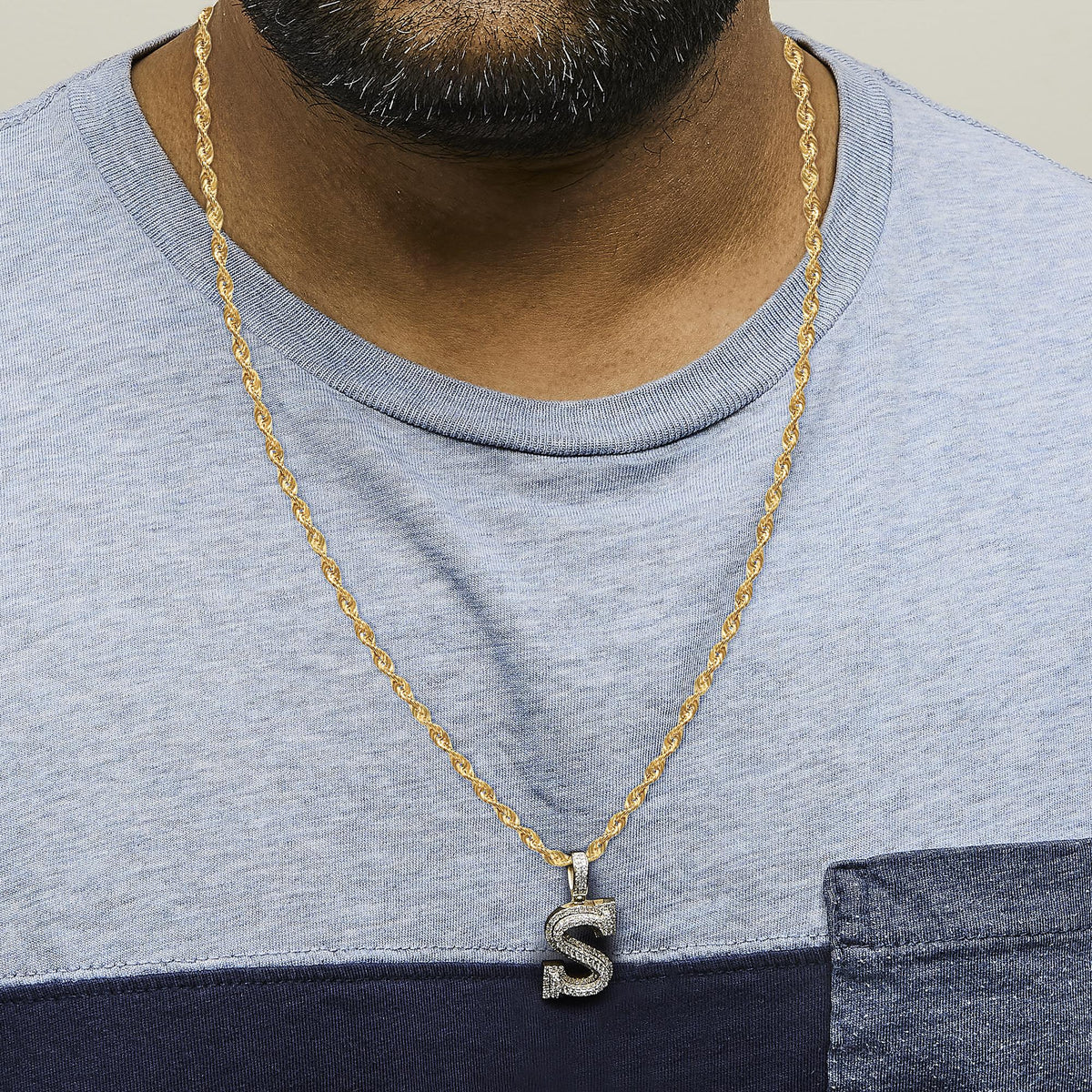 Men's 10K Yellow Gold 1 5/8 Cttw Letter S Initial Pendant Necklace-2