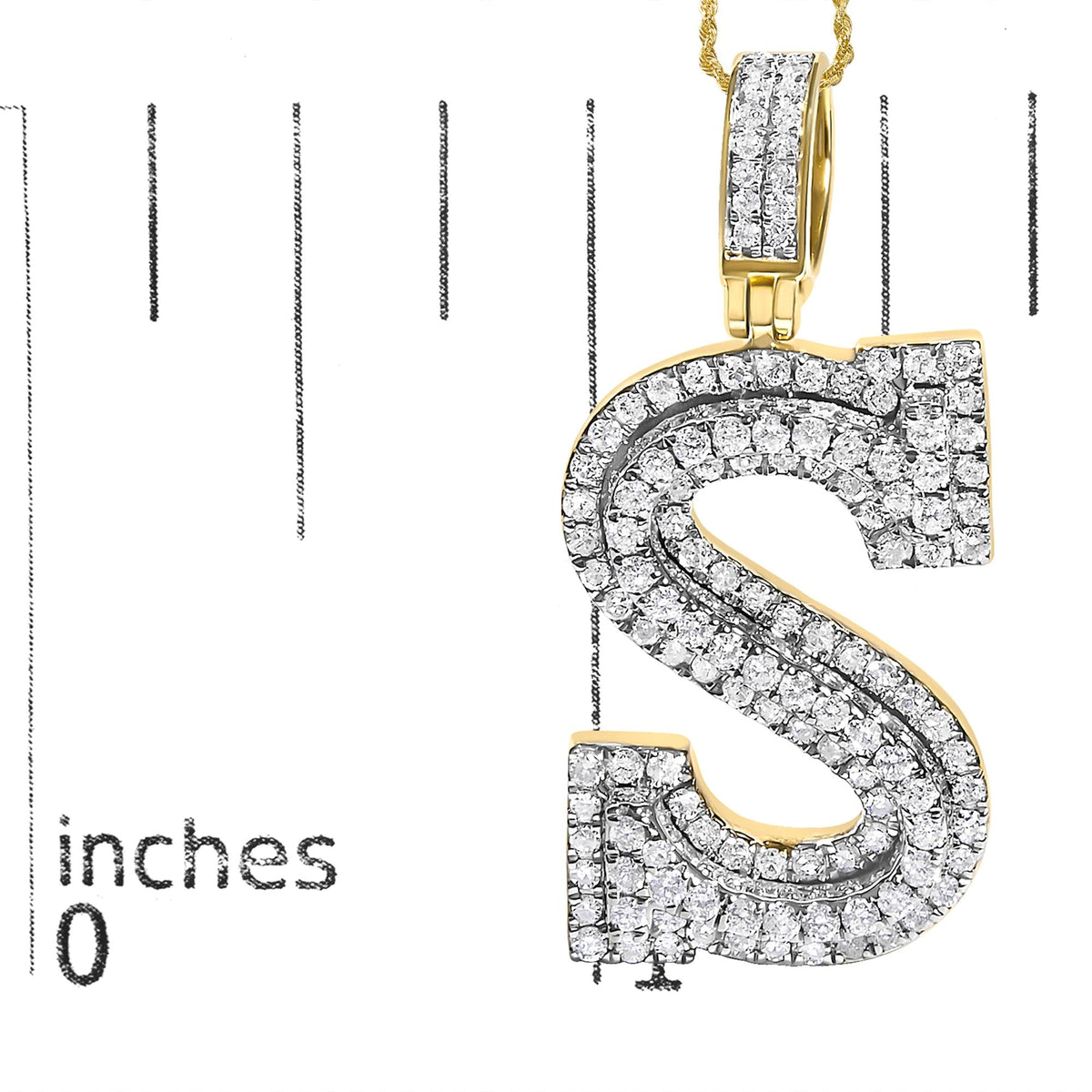 Men's 10K Yellow Gold 1 5/8 Cttw Letter S Initial Pendant Necklace-4