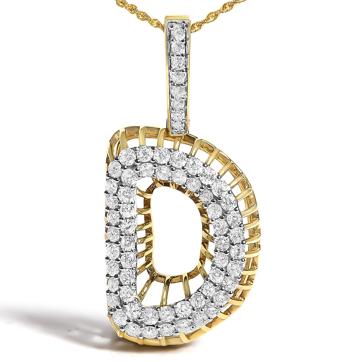 Men's 10K Yellow Gold 1 1/5 Cttw Diamond Letter D Initial Pendant Necklace-1