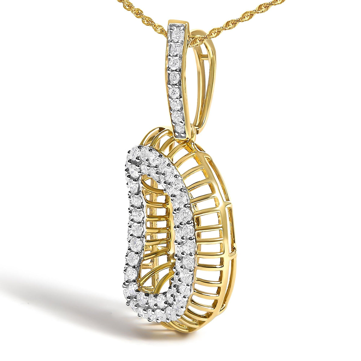 Men's 10K Yellow Gold 1 1/5 Cttw Diamond Letter D Initial Pendant Necklace-3