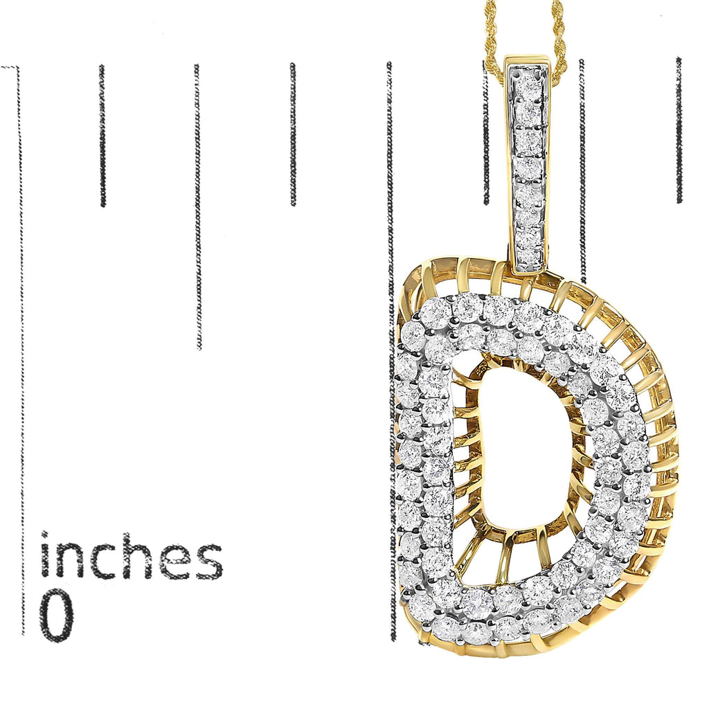Men's 10K Yellow Gold 1 1/5 Cttw Diamond Letter D Initial Pendant Necklace-4