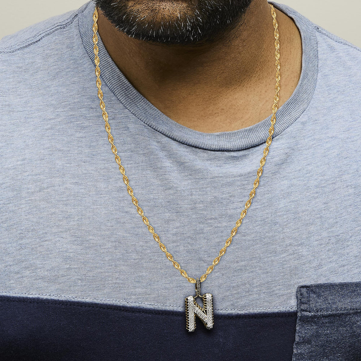 Men's 10K Yellow Gold 1 1/2 Cttw Diamond Letter N Initial Pendant Necklace-2
