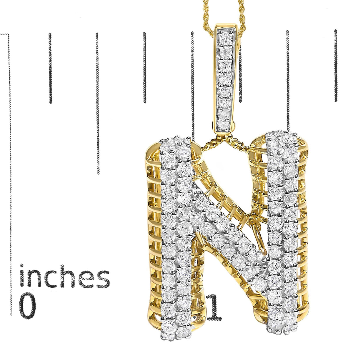 Men's 10K Yellow Gold 1 1/2 Cttw Diamond Letter N Initial Pendant Necklace-4