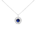 Sterling Silver Lab Grown Sapphire and Diamond Medallion Pendant Necklace