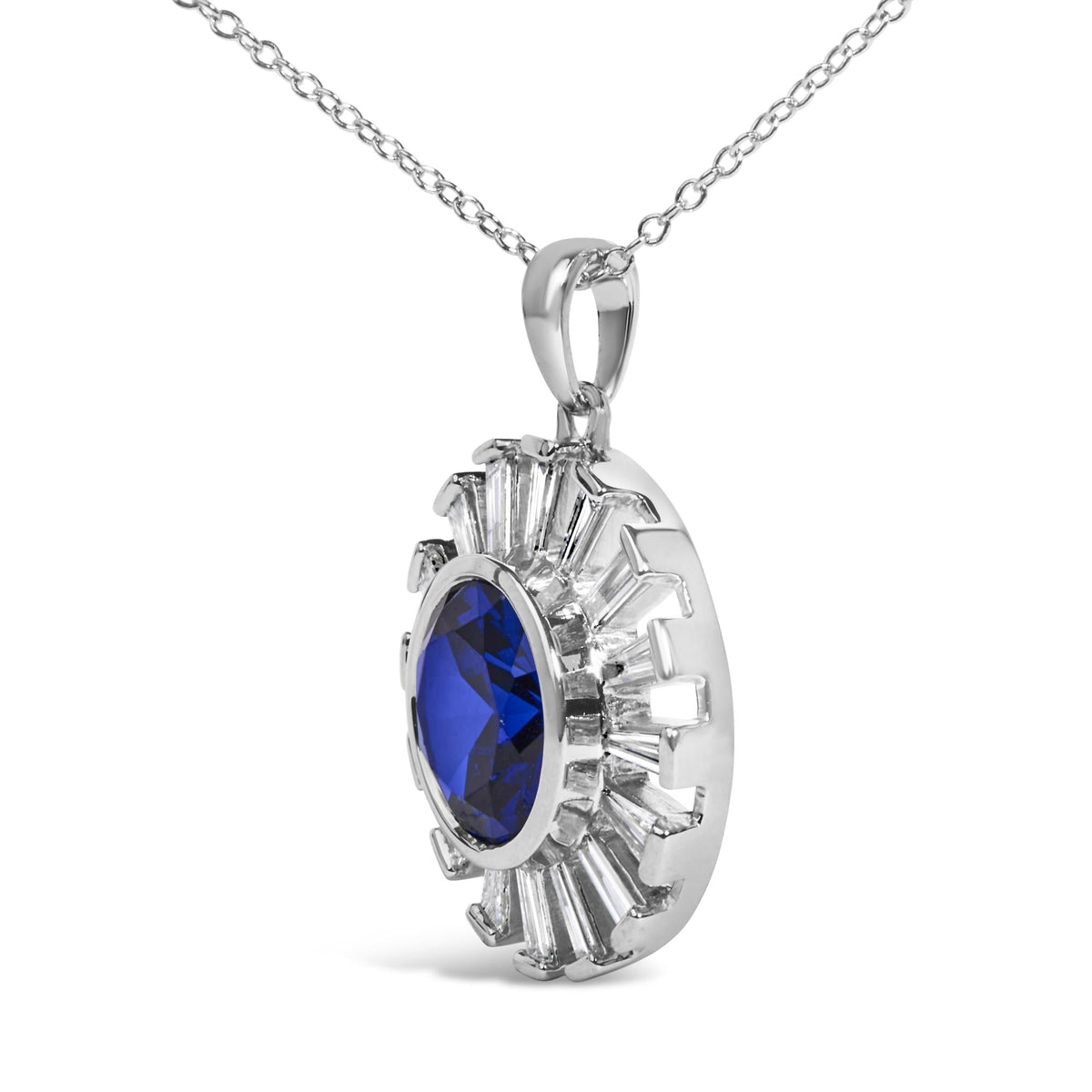Sterling Silver Lab Grown Sapphire and Diamond Medallion Pendant Necklace