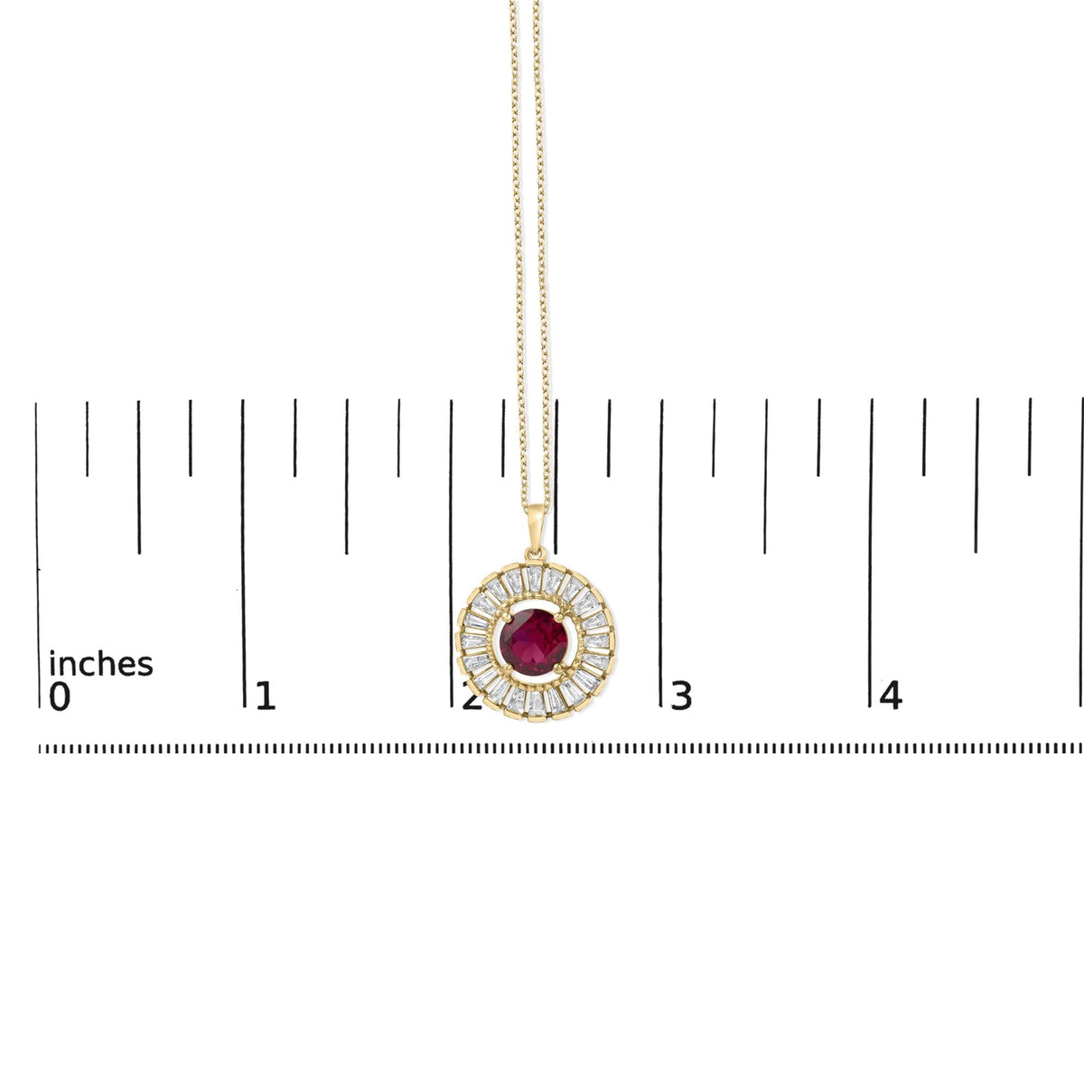 14K Yellow Gold Plated Sterling Silver Lab Grown Ruby and Diamond Medallion Pendant Necklace