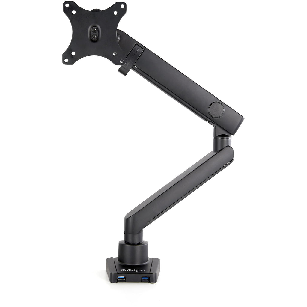 Star Tech Desk Mount Monitor Arm with 2x USB 3.0 ports, Slim Full Motion Single Monitor Mount, up to 34" (17.6lb/8kg) VESA Display, Clamp/Grommet Mount, Mechanical Spring