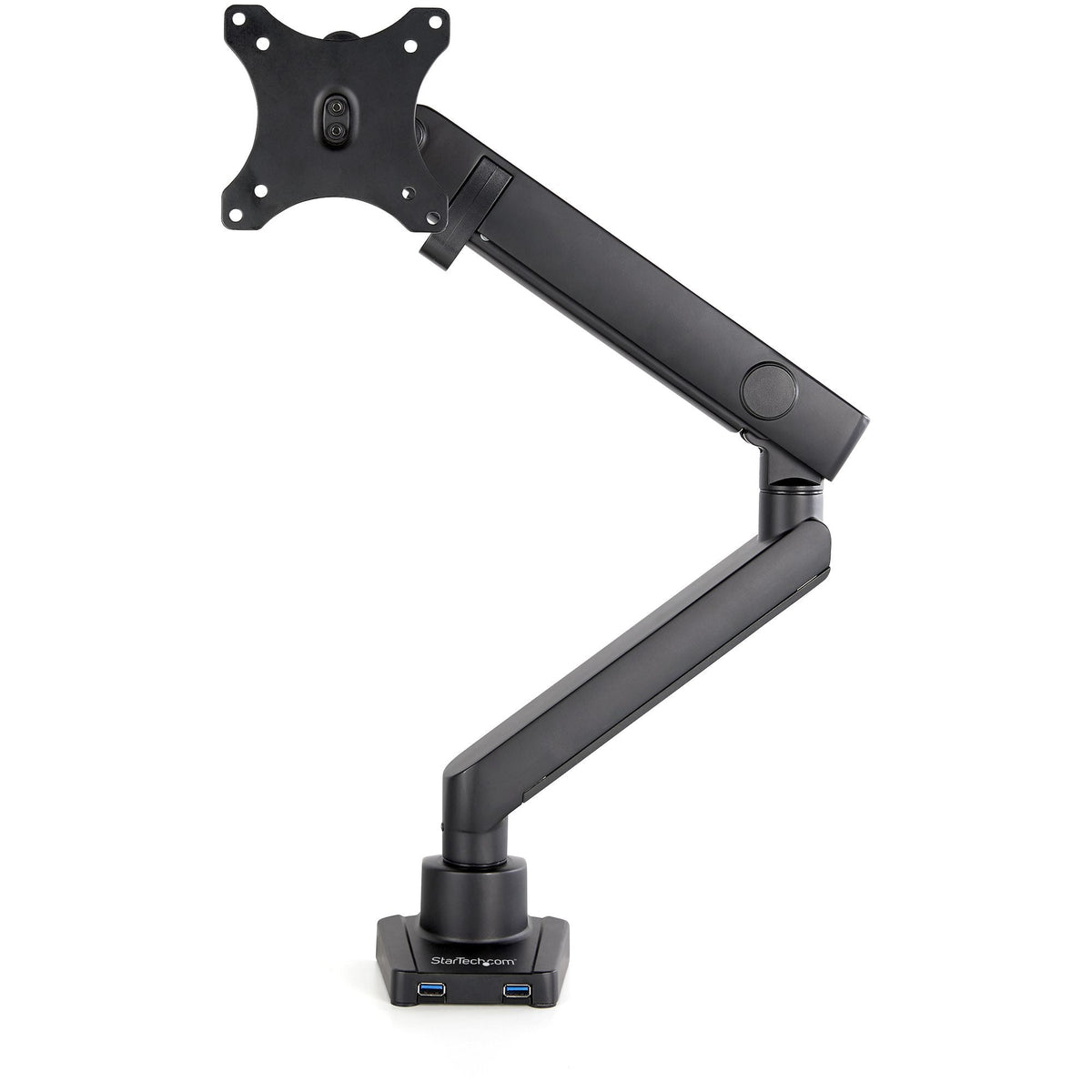 Star Tech Desk Mount Monitor Arm with 2x USB 3.0 ports, Slim Full Motion Single Monitor Mount, up to 34" (17.6lb/8kg) VESA Display, Clamp/Grommet Mount, Mechanical Spring