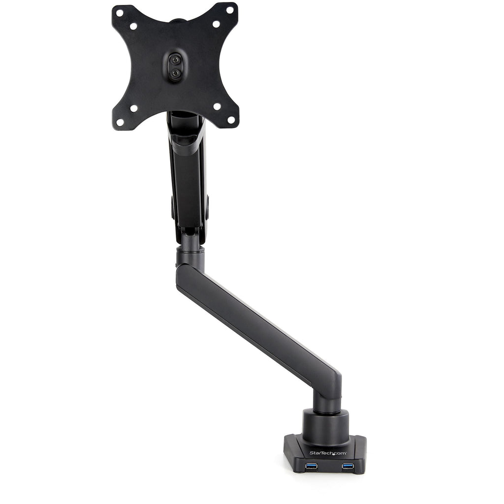 Star Tech Desk Mount Monitor Arm with 2x USB 3.0 ports, Slim Full Motion Single Monitor Mount, up to 34" (17.6lb/8kg) VESA Display, Clamp/Grommet Mount, Mechanical Spring