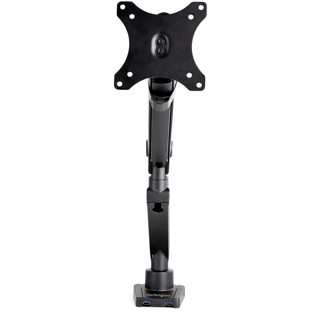 Star Tech Desk Mount Monitor Arm with 2x USB 3.0 ports, Slim Full Motion Single Monitor Mount, up to 34" (17.6lb/8kg) VESA Display, Clamp/Grommet Mount, Mechanical Spring