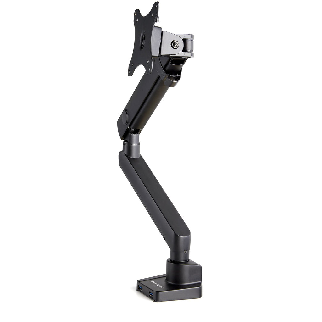 Star Tech Desk Mount Monitor Arm with 2x USB 3.0 ports, Slim Full Motion Single Monitor Mount, up to 34" (17.6lb/8kg) VESA Display, Clamp/Grommet Mount, Mechanical Spring