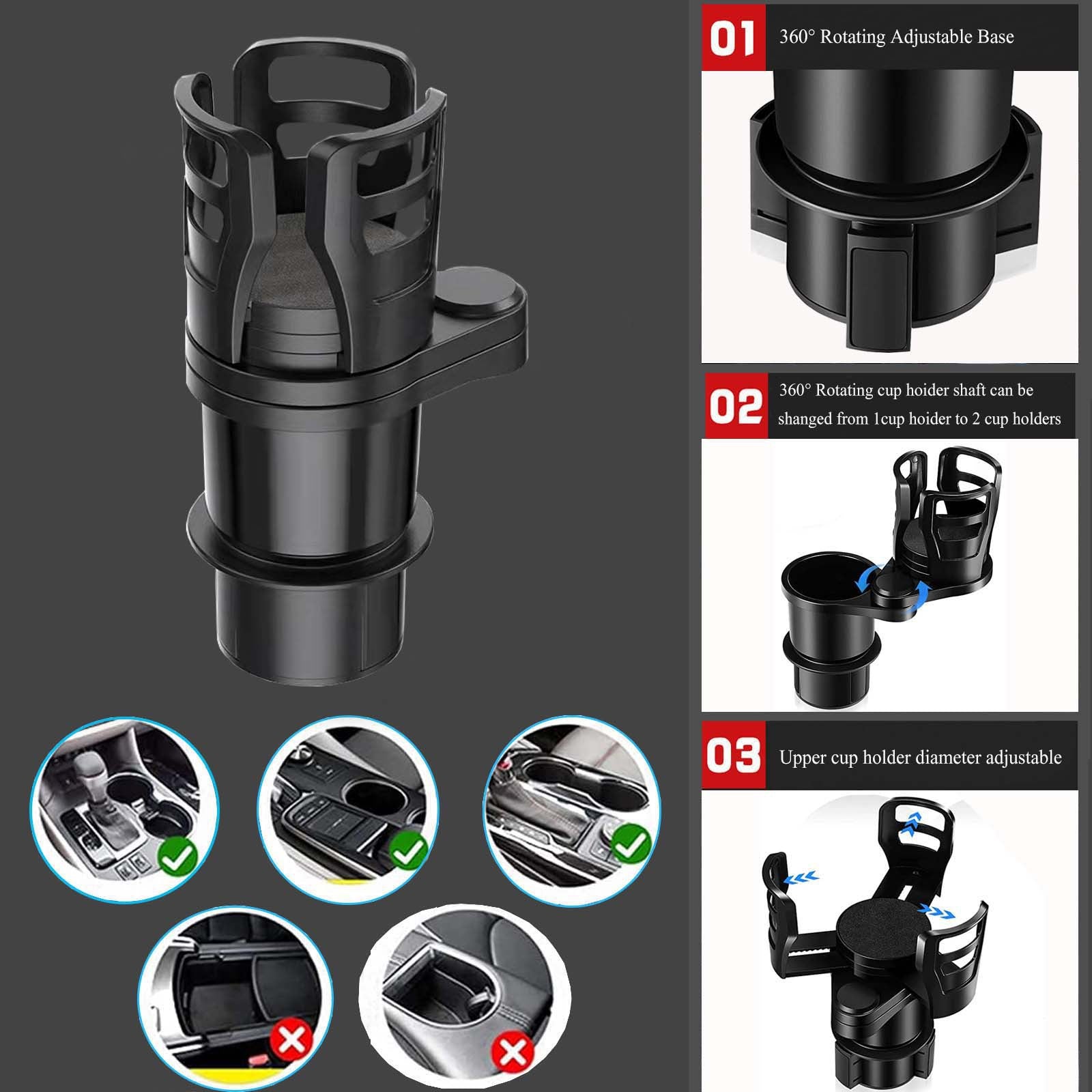 Car Cup Holder Splitter with Rotating Function