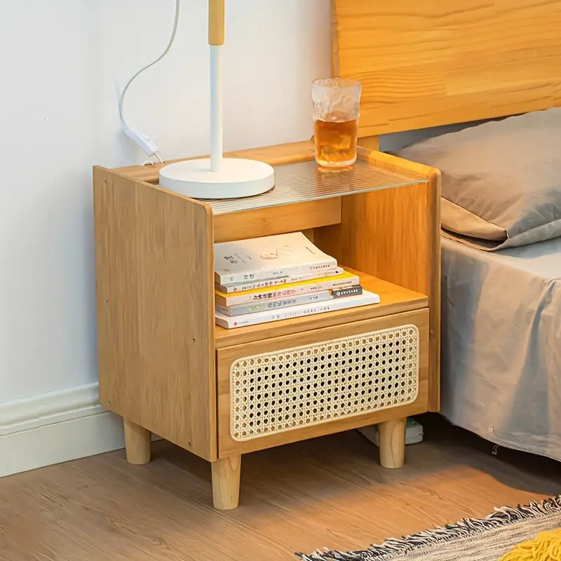 NNETM Modern Minimalist Bedside Table w/ Storage - Bamboo-2
