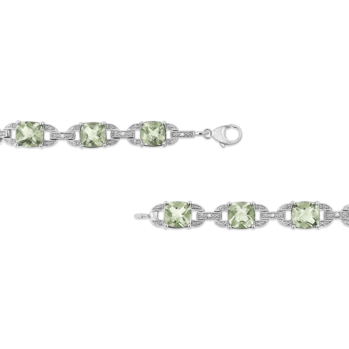 .925 Sterling Silver 7x7 mm Cushion Cut Green Amethyst and 1/20 cttw Round Cut Diamond Fashion Tennis Bracelet (I-J Color, I1-I2 Clarity) - 7"-3