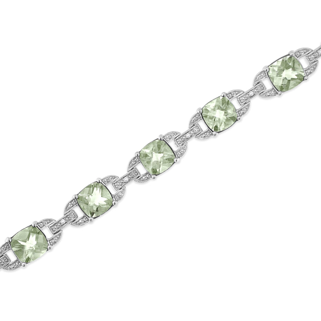 .925 Sterling Silver 7x7 mm Cushion Cut Green Amethyst and 1/20 cttw Round Cut Diamond Fashion Tennis Bracelet (I-J Color, I1-I2 Clarity) - 7"-4