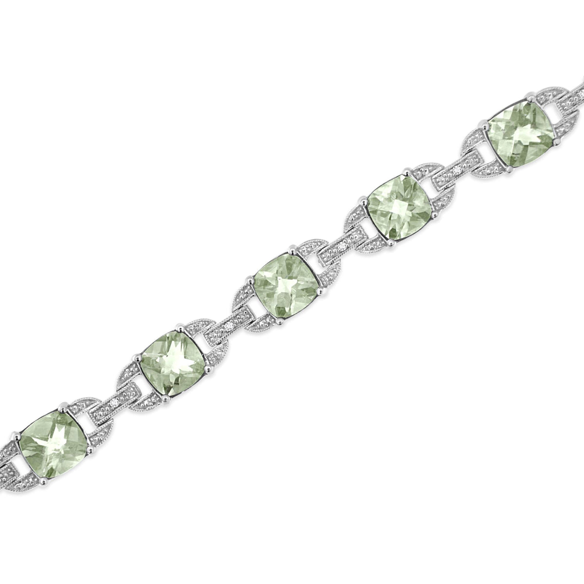 .925 Sterling Silver 7x7 mm Cushion Cut Green Amethyst and 1/20 cttw Round Cut Diamond Fashion Tennis Bracelet (I-J Color, I1-I2 Clarity) - 7"-4