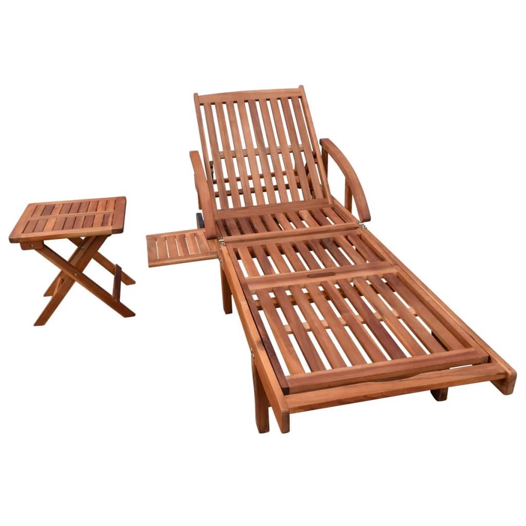 NNEVL Sun Lounger with Table Solid Acacia Wood-1