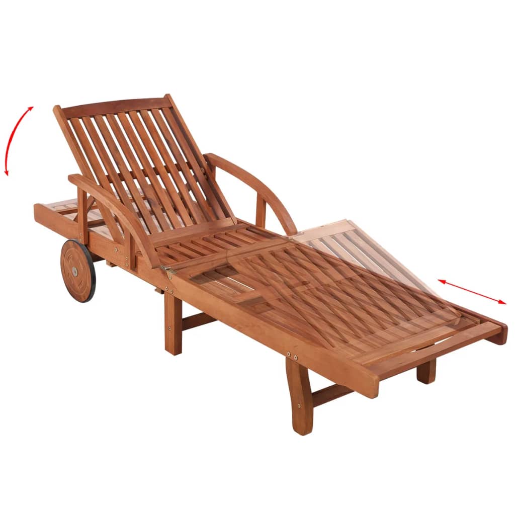 NNEVL Sun Lounger with Table Solid Acacia Wood-3