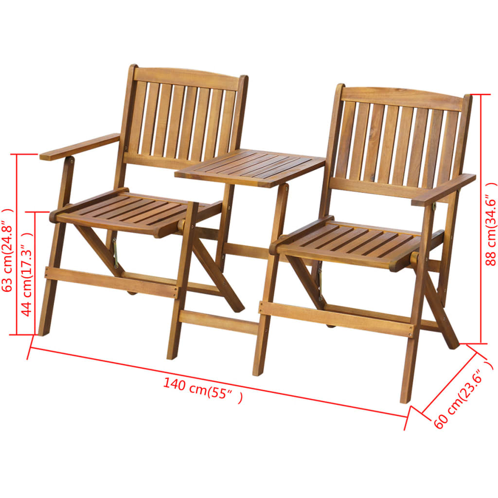 NNEVL Folding Garden Bench with Tea Table 140 cm Solid Acacia Wood-3