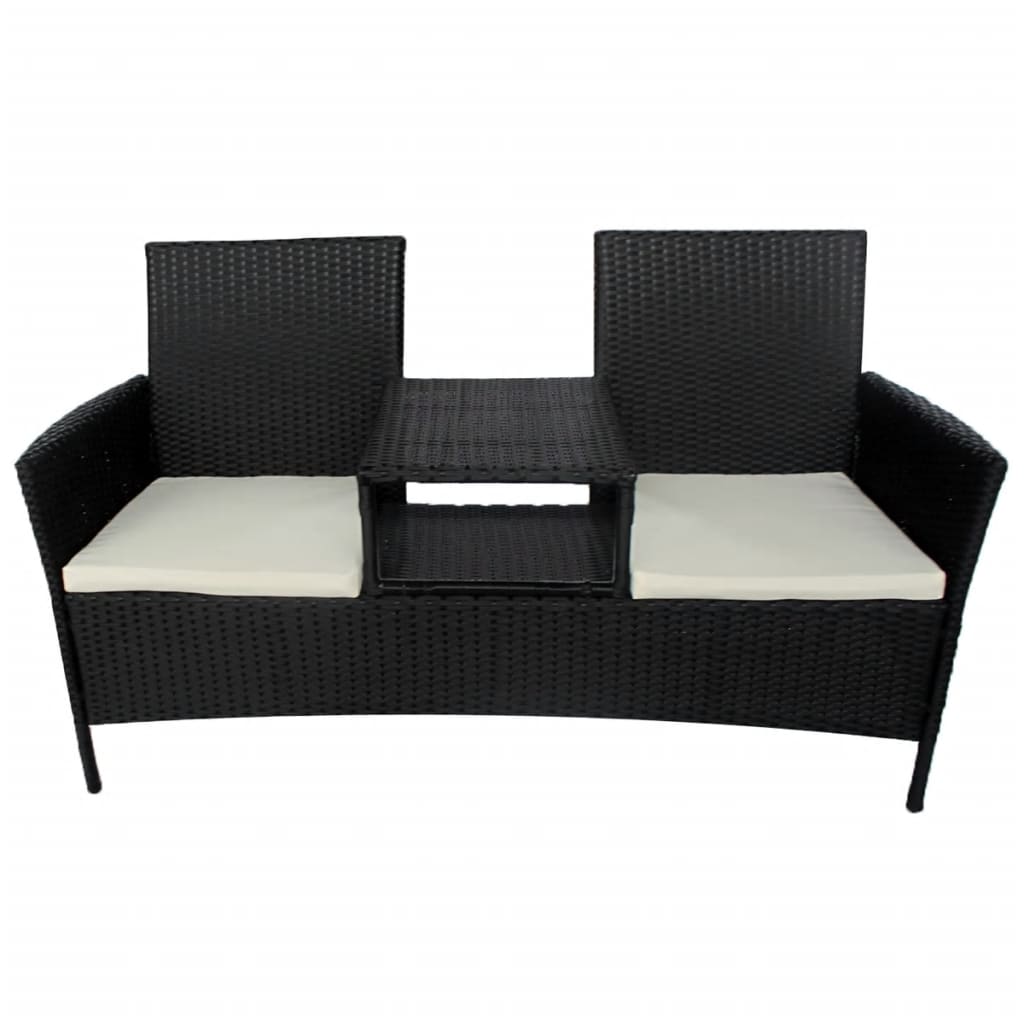 NNEVL 2-Seater Garden Sofa with Tea Table Poly Rattan Black-1