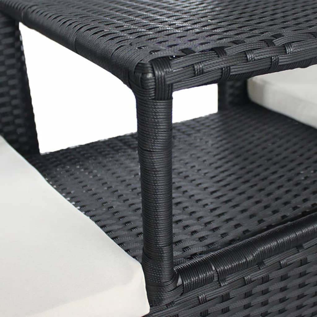 NNEVL 2-Seater Garden Sofa with Tea Table Poly Rattan Black-2