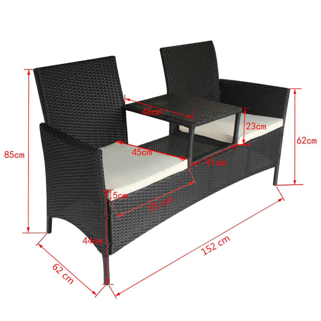 NNEVL 2-Seater Garden Sofa with Tea Table Poly Rattan Black-4