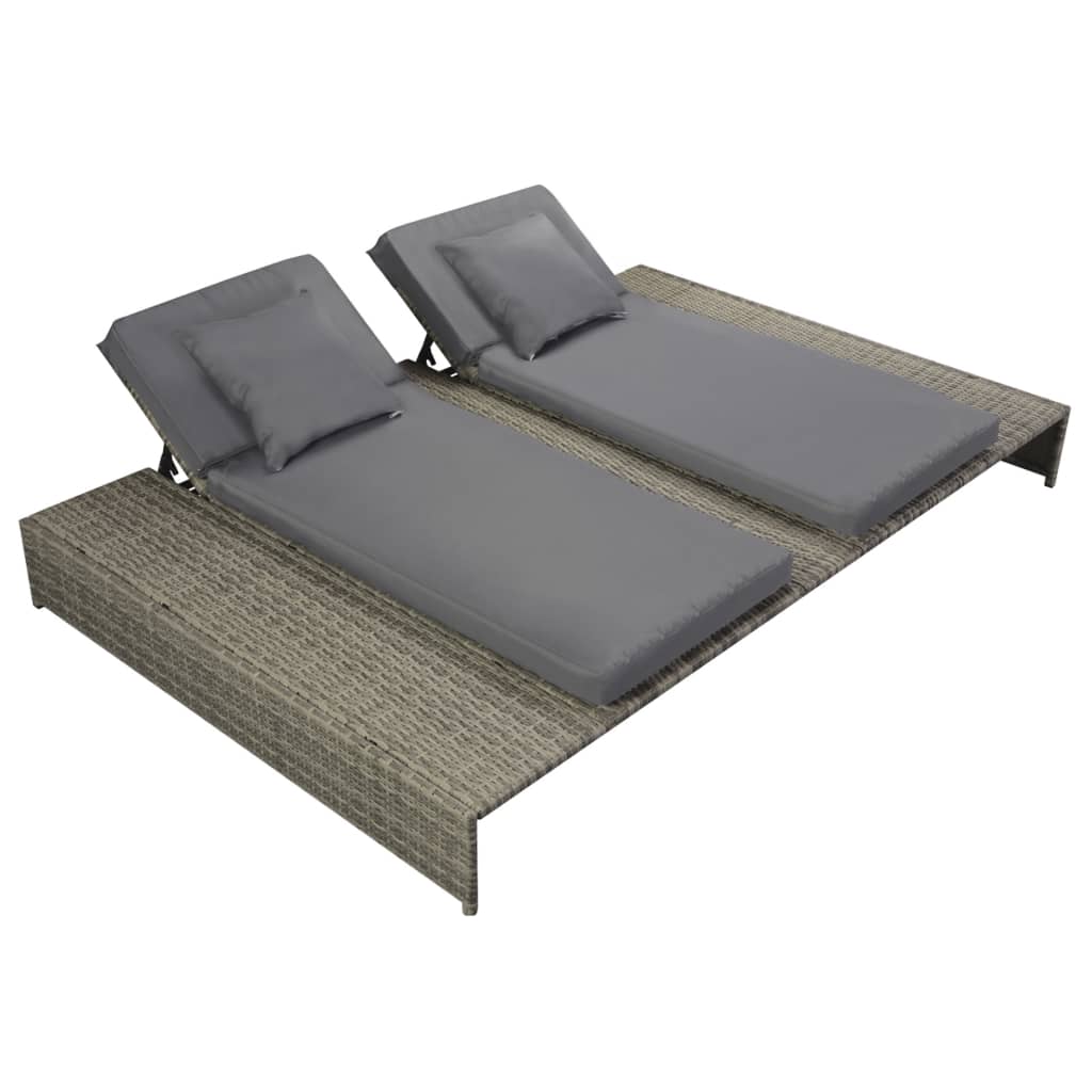 NNEVL Double Sun Lounger with Cushion Poly Rattan Grey-0