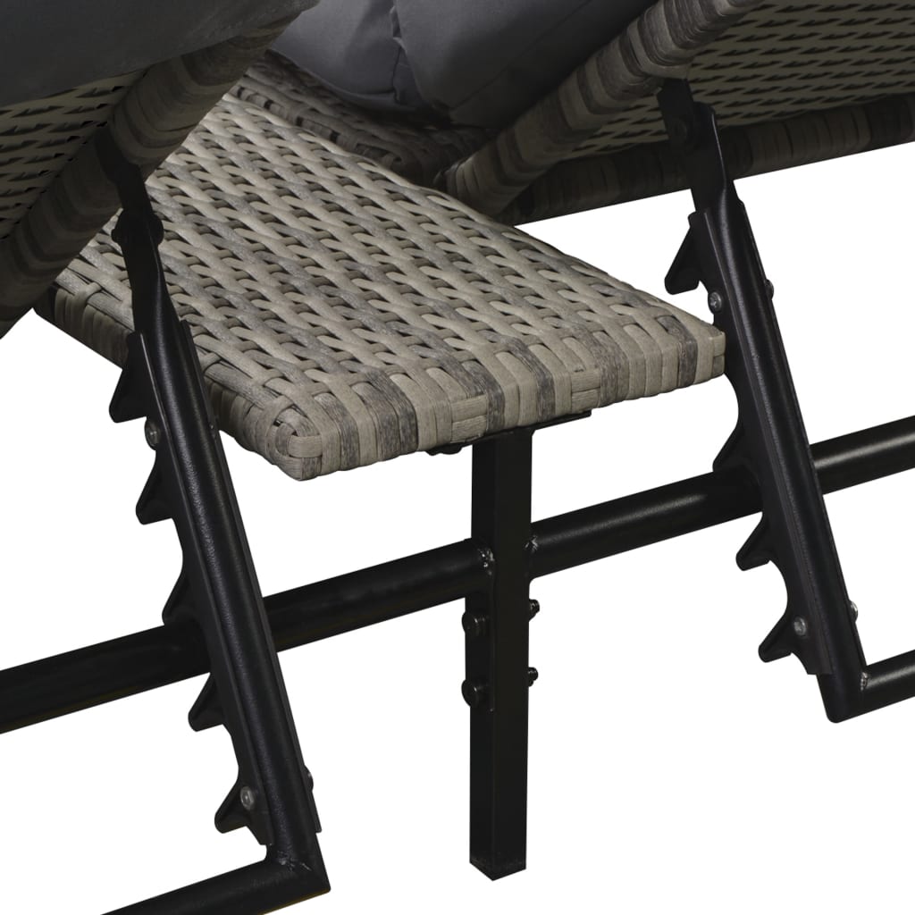 NNEVL Double Sun Lounger with Cushion Poly Rattan Grey-3