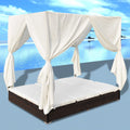 NNEVL Outdoor Lounge Bed with Curtains Poly Rattan Brown-0