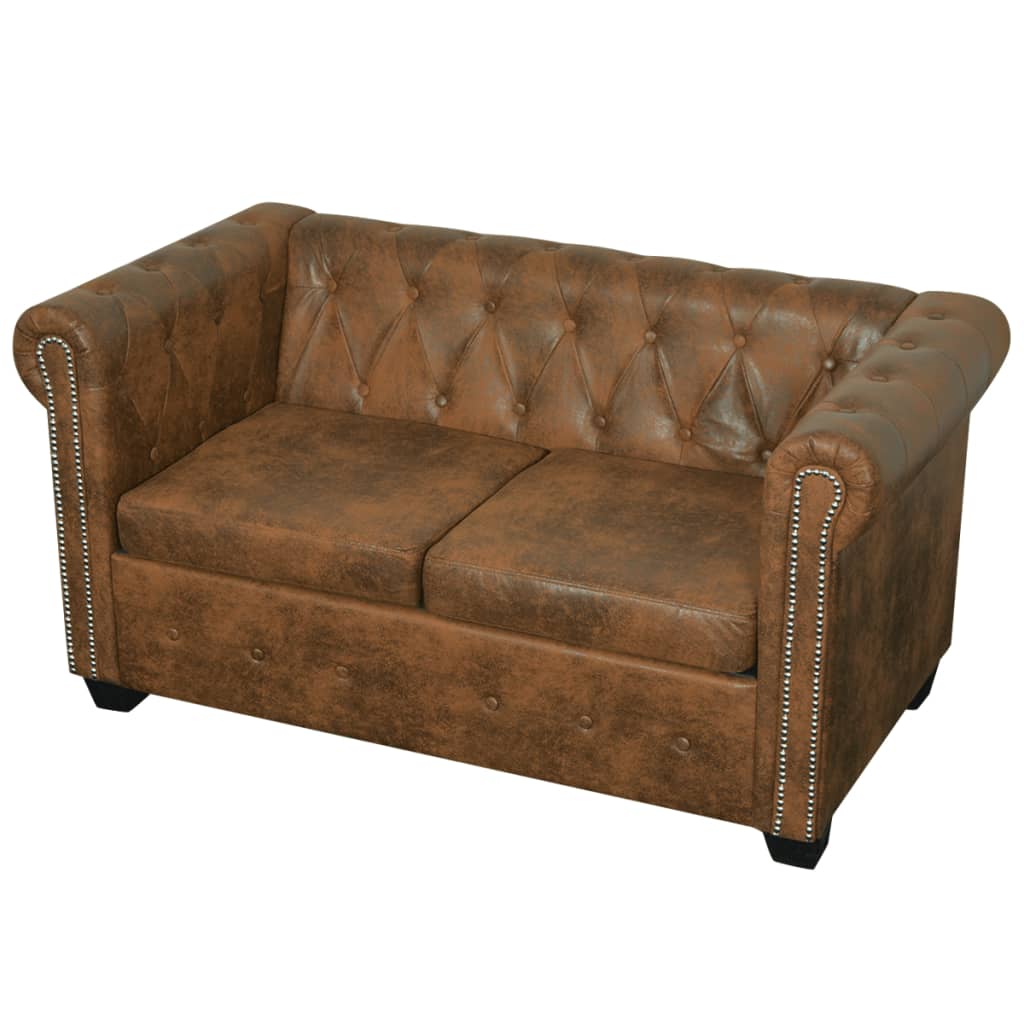 NNEVL Chesterfield Sofa 2-Seater Artificial Leather Brown-1