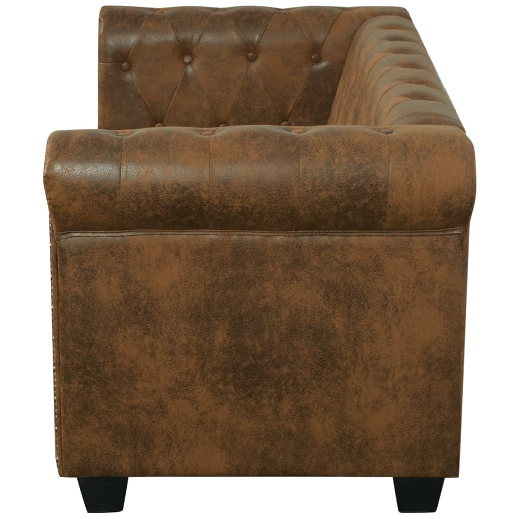 NNEVL Chesterfield Sofa 2-Seater Artificial Leather Brown-2