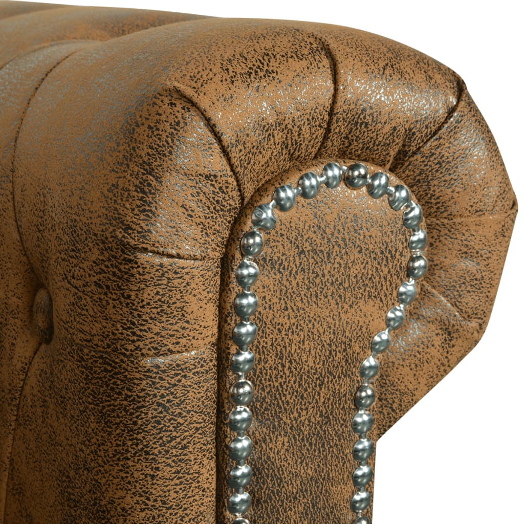NNEVL Chesterfield Sofa 2-Seater Artificial Leather Brown-3