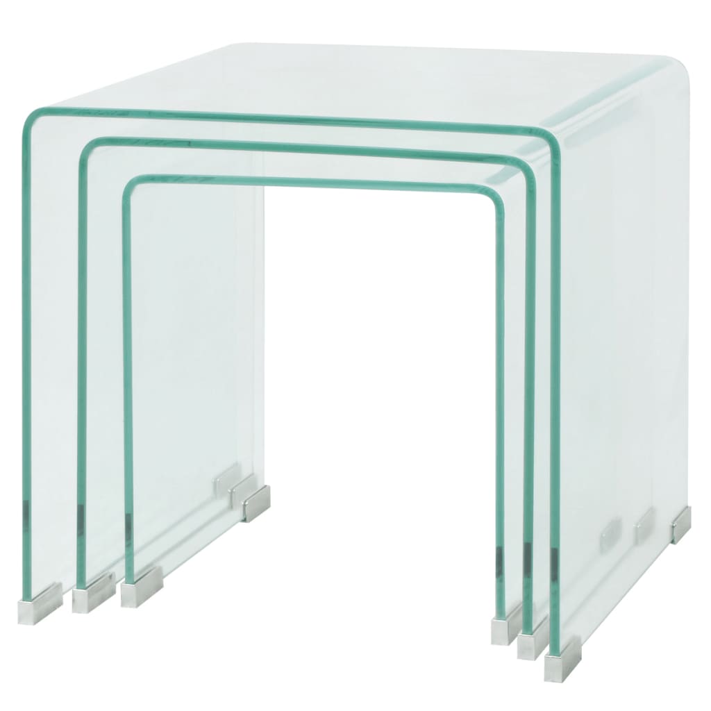 NNEVL Three Piece Nesting Table Set Tempered Glass Clear-2