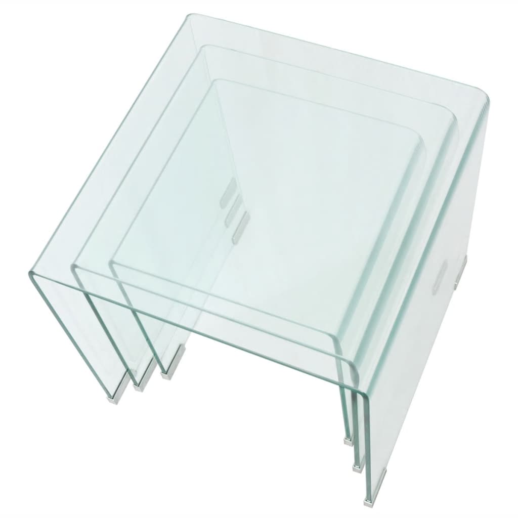 NNEVL Three Piece Nesting Table Set Tempered Glass Clear-3