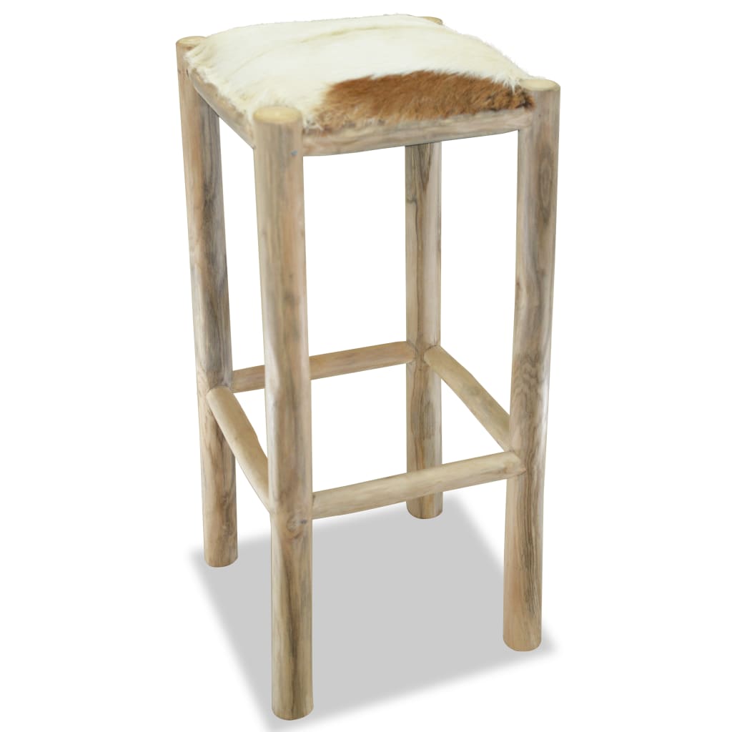 NNEVL Bar Stool Real Leather and Solid Teak Wood-1