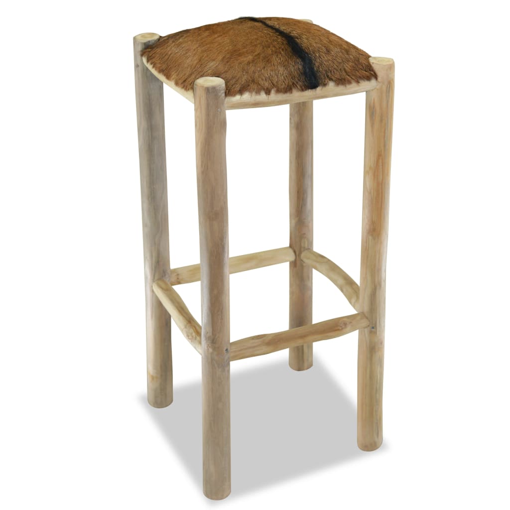 NNEVL Bar Stool Real Leather and Solid Teak Wood-2