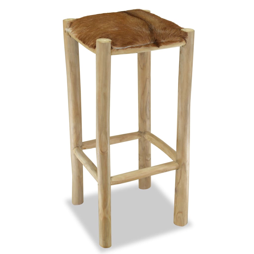 NNEVL Bar Stool Real Leather and Solid Teak Wood-3