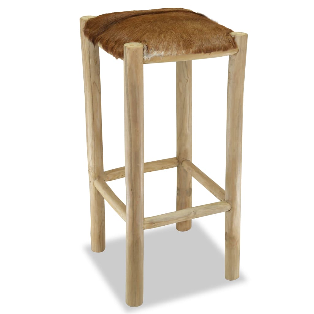 NNEVL Bar Stool Real Leather and Solid Teak Wood-4