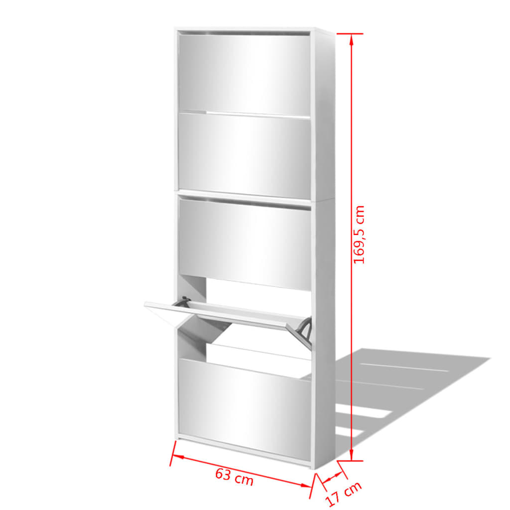 NNEVL Shoe Cabinet 5-Layer Mirror White 63x17x169.5 cm-4