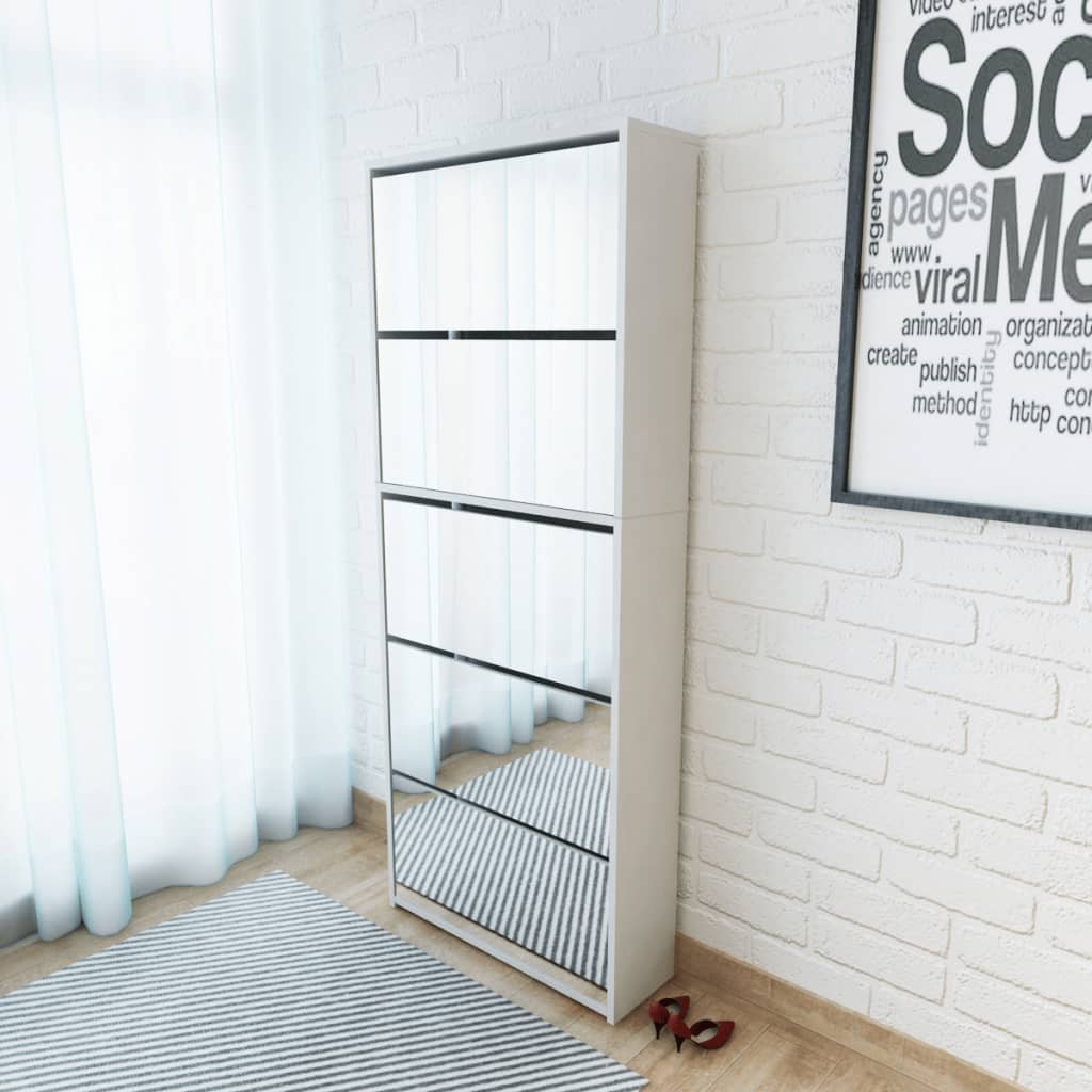 NNEVL Shoe Cabinet 5-Layer Mirror White 63x17x169.5 cm-0