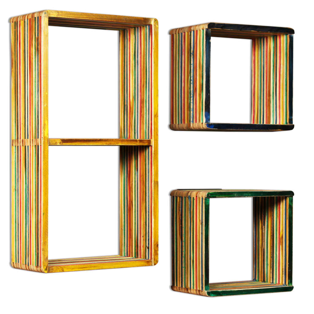 NNEVL Wall Shelf Set 3 pcs Multicolour Solid Reclaimed Teak-1