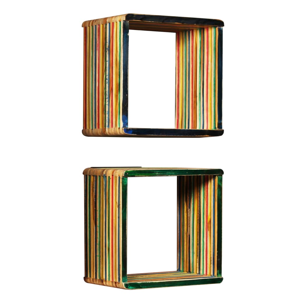 NNEVL Wall Shelf Set 3 pcs Multicolour Solid Reclaimed Teak-2